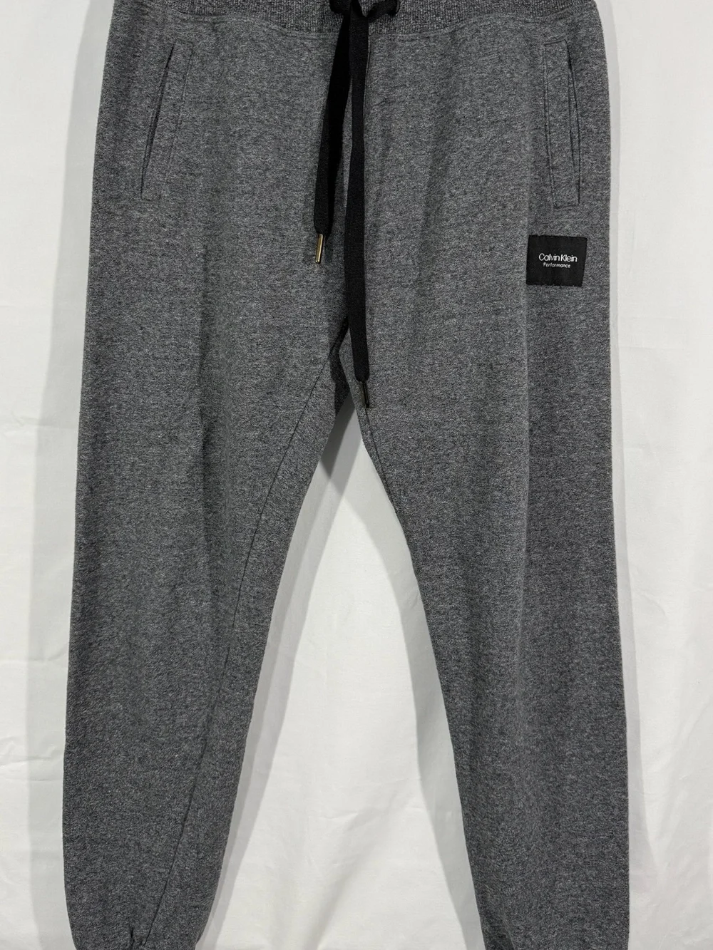 Calvin Klein Men's Heather Gray Knit Joggers with Black Drawstring